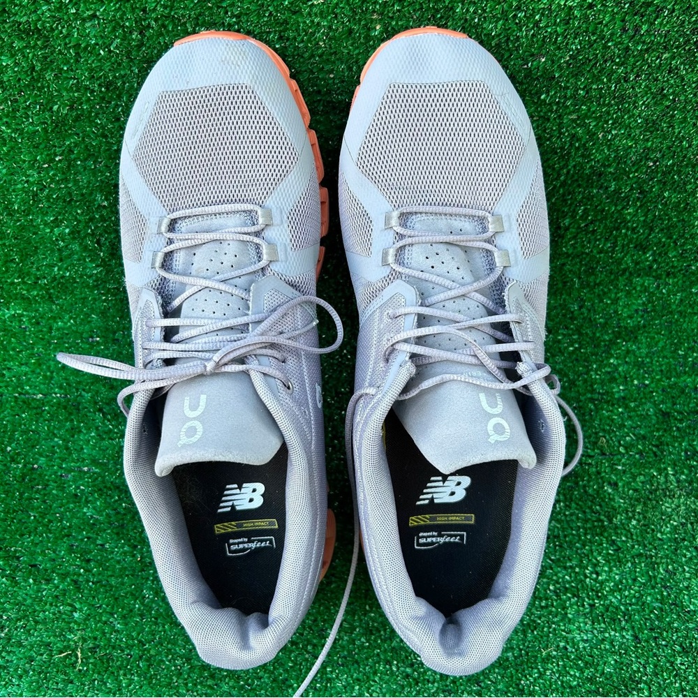 On Running Gray and Orange Athletic Shoes - Picture 7 of 9